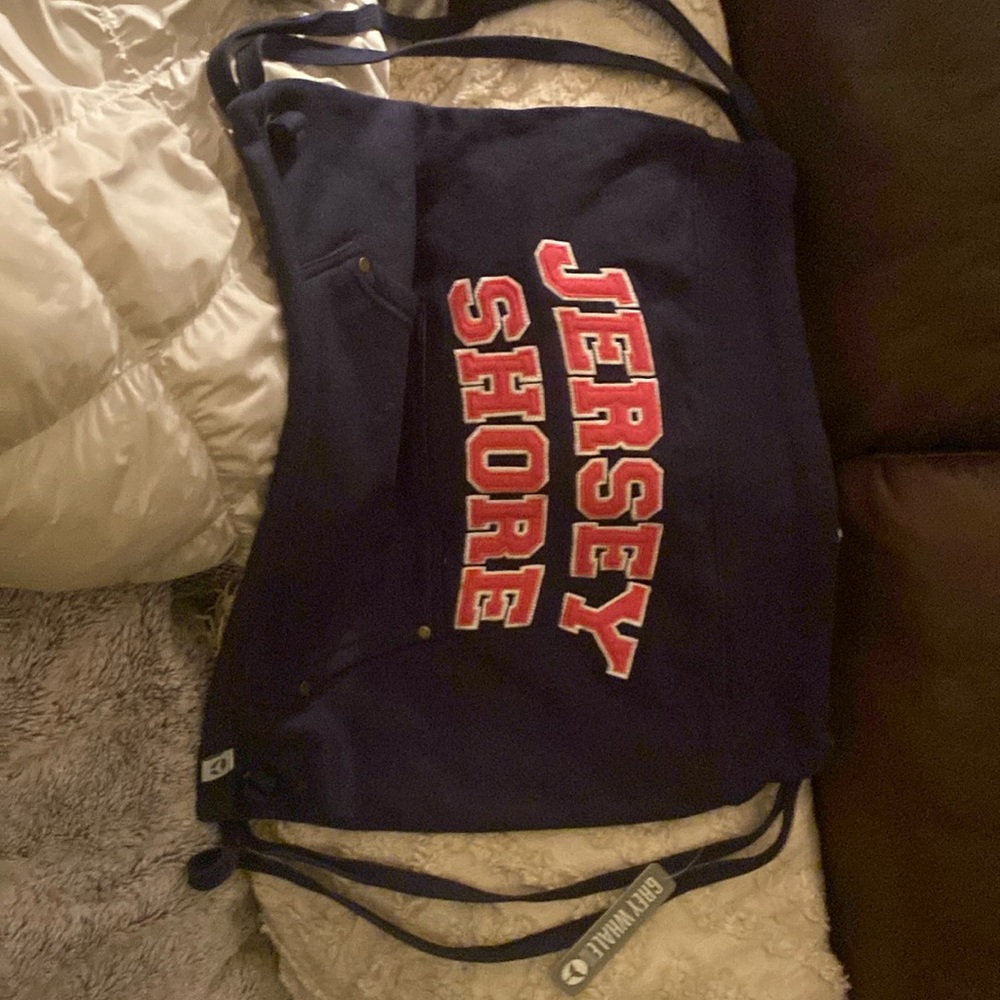 Rare Jersey Shore Grey Whale sweatshirt material drawstring bag backpack